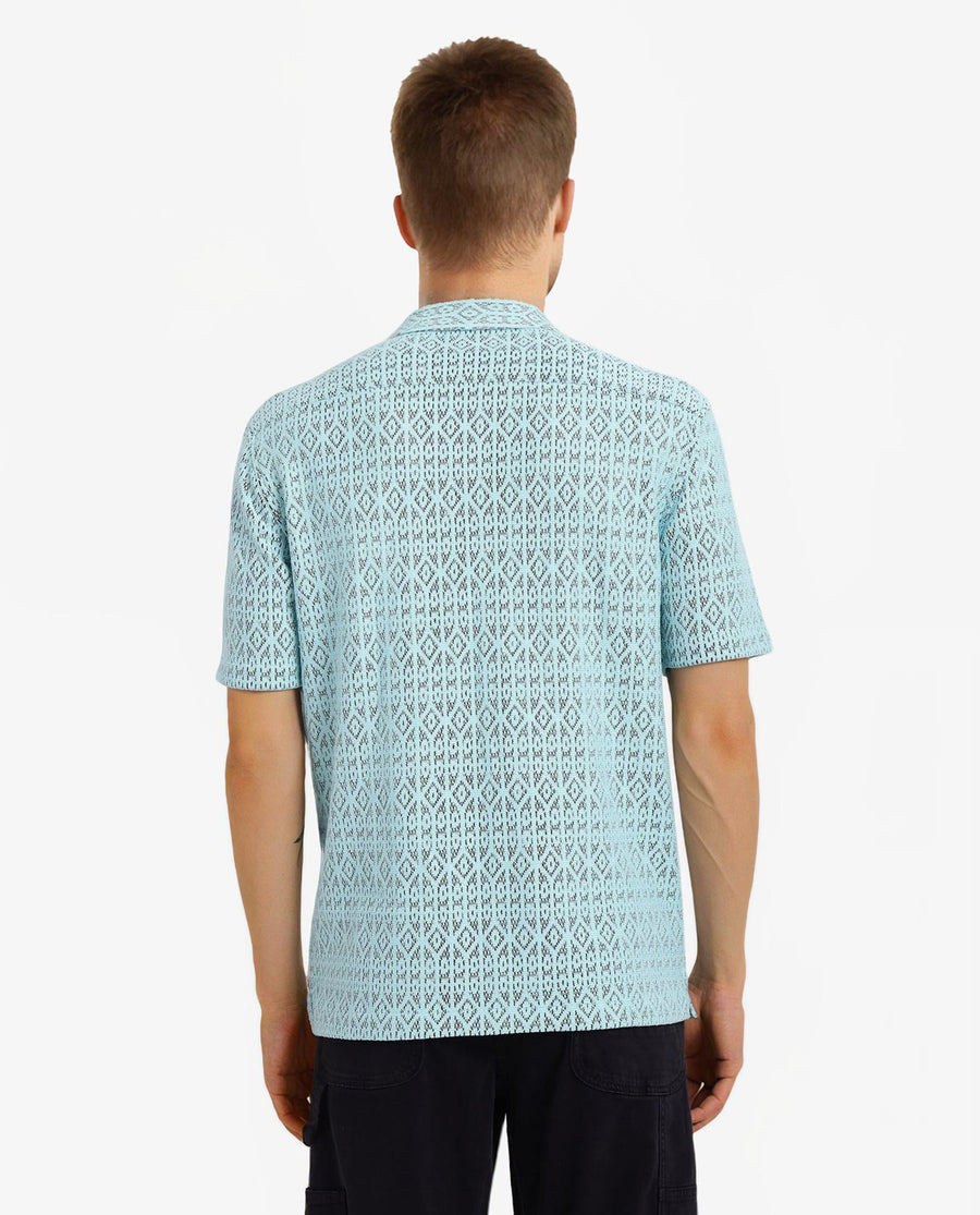 Rare Rabbit Men's Berlin Light Blue Plain Boxy Fit Half Sleeve Cuban Collar Shirt