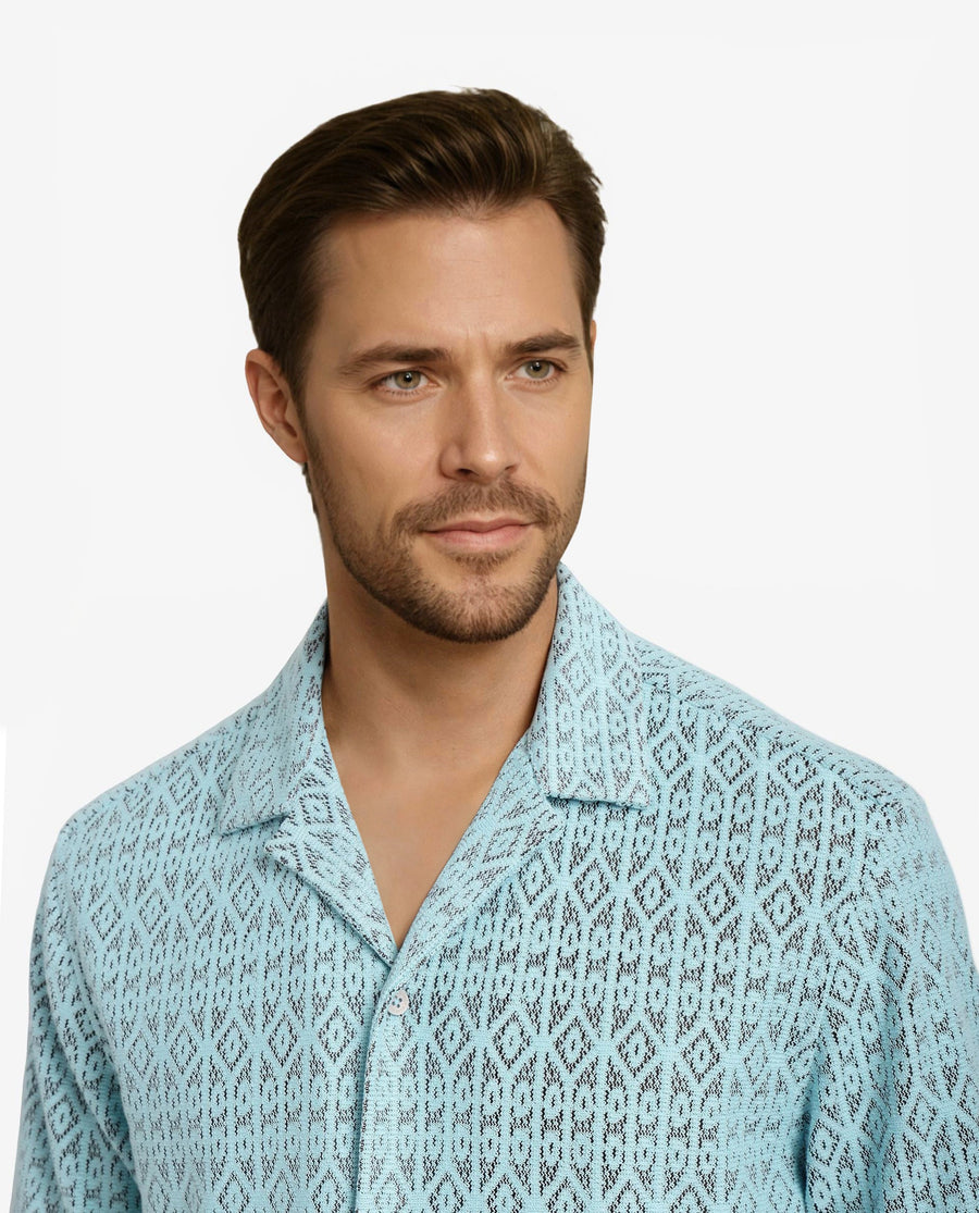 Rare Rabbit Men's Berlin Light Blue Plain Boxy Fit Half Sleeve Cuban Collar Shirt