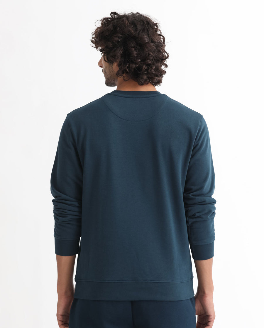 Rare Rabbit Men's Bexx Petrol Cotton Graphic Print Regular Fit Full Sleeve Crew Neck Sweatshirt