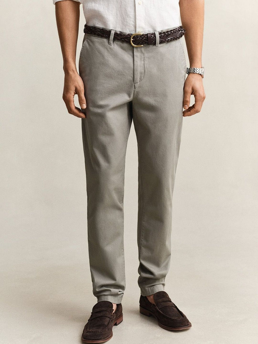 Gant Men Grey Solid Stretchable Slim Fit Trouser