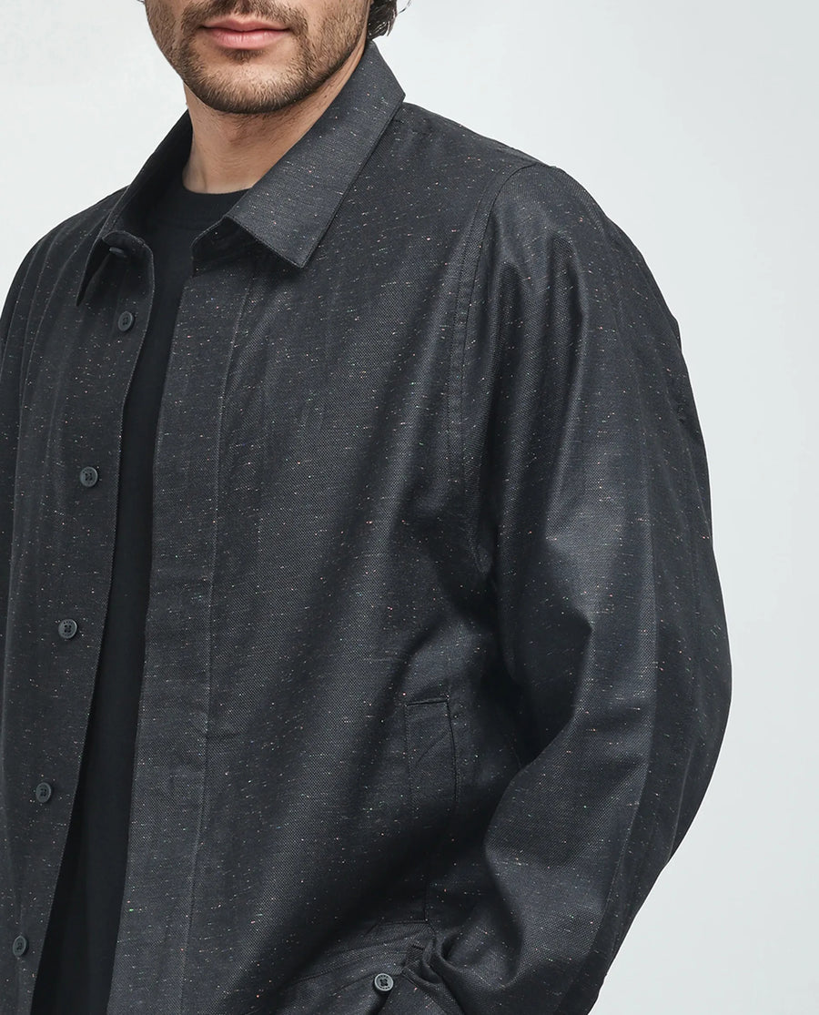 Rare Rabbit Men's Biot-S Black Cotton Blend Plain Relaxed Fit Full Sleeve Collared Shacket