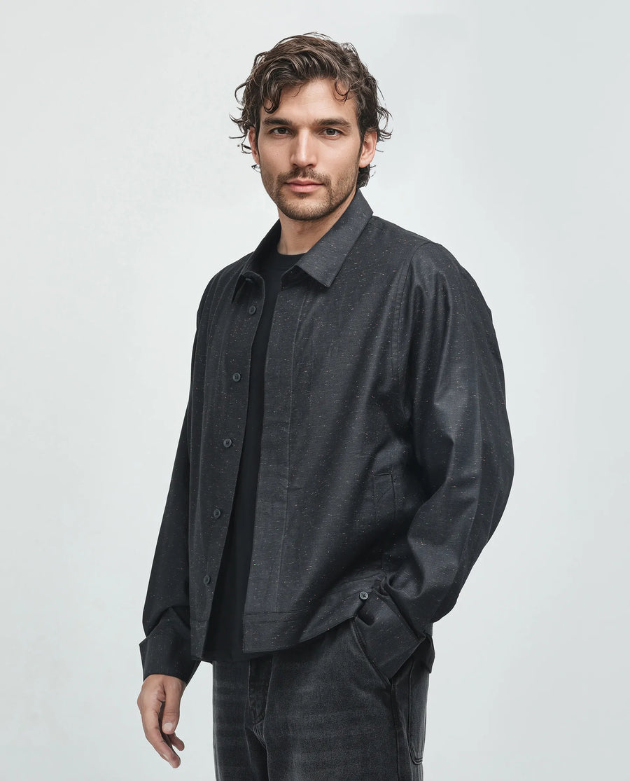 Rare Rabbit Men's Biot-S Black Cotton Blend Plain Relaxed Fit Full Sleeve Collared Shacket