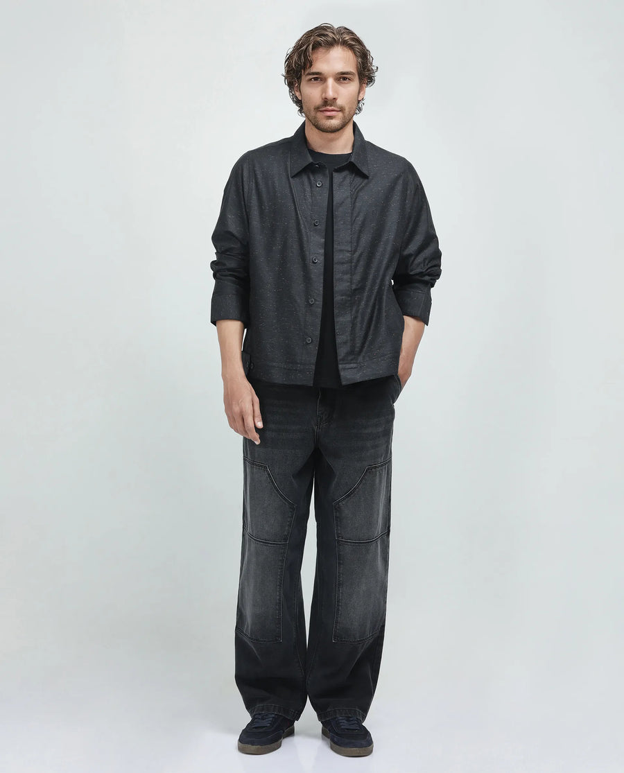 Rare Rabbit Men's Biot-S Black Cotton Blend Plain Relaxed Fit Full Sleeve Collared Shacket