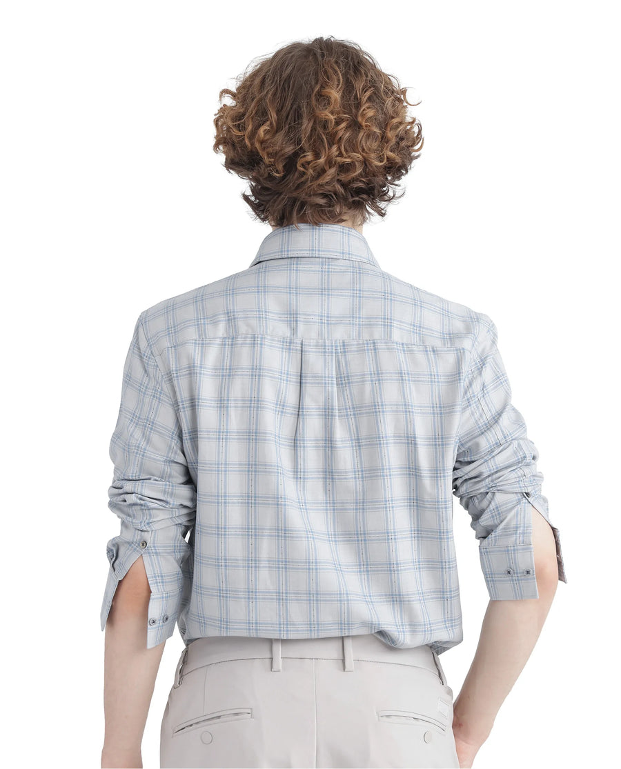 Rare Rabbit Men's Blase Light Grey Checked Print Regular Fit Full Sleeve Collared Shirt