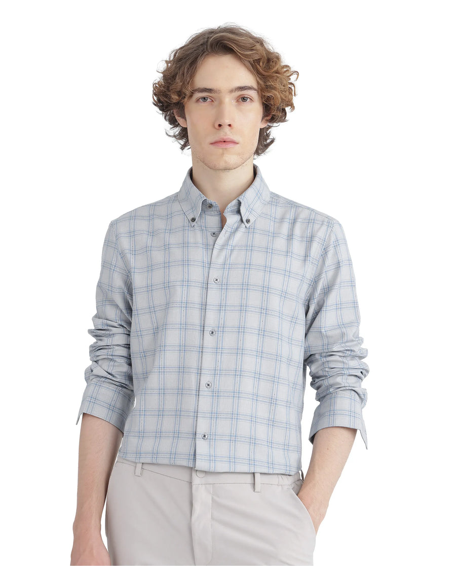 Rare Rabbit Men's Blase Light Grey Checked Print Regular Fit Full Sleeve Collared Shirt