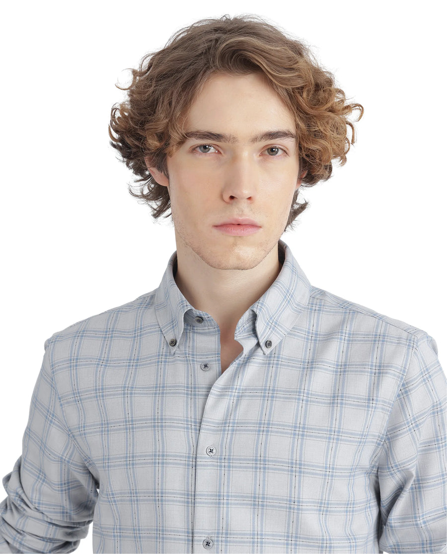 Rare Rabbit Men's Blase Light Grey Checked Print Regular Fit Full Sleeve Collared Shirt