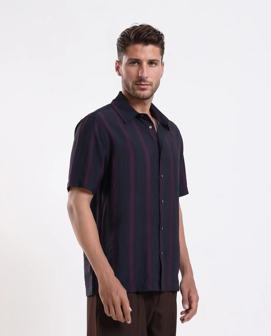 Rare Rabbit Men's Blen Black Viscose Blend Fabric Half Sleeve Spread Collar Ombre Print Shirt