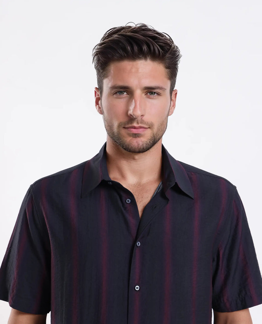 Rare Rabbit Men's Blen Black Viscose Blend Fabric Half Sleeve Spread Collar Ombre Print Shirt