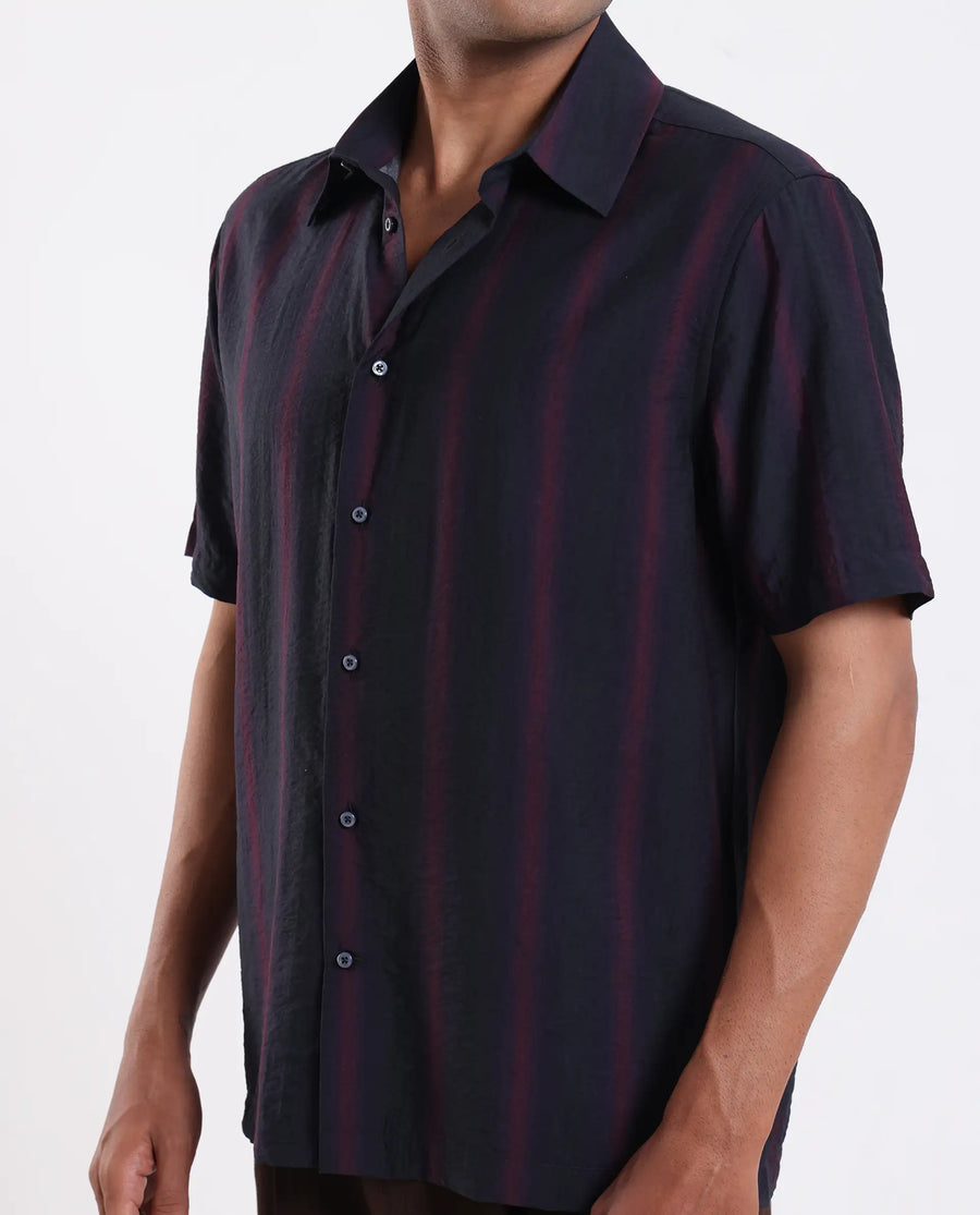 Rare Rabbit Men's Blen Black Viscose Blend Fabric Half Sleeve Spread Collar Ombre Print Shirt