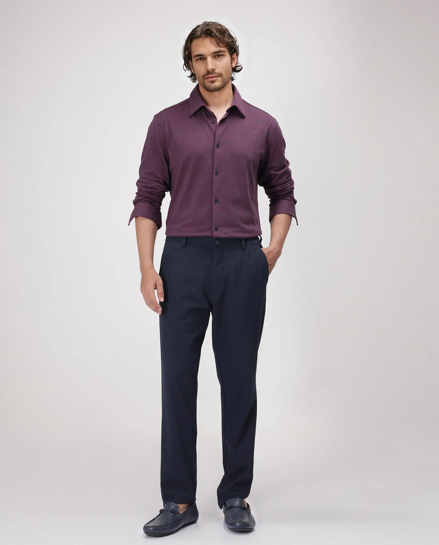 Rare Rabbit Men's Bler Maroon Cotton Blend Plain Regular Fit Full Sleeve Collared Shirt