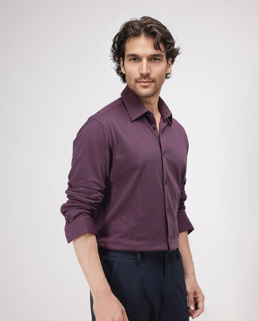 Rare Rabbit Men's Bler Maroon Cotton Blend Plain Regular Fit Full Sleeve Collared Shirt