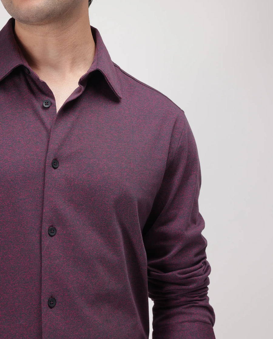 Rare Rabbit Men's Bler Maroon Cotton Blend Plain Regular Fit Full Sleeve Collared Shirt