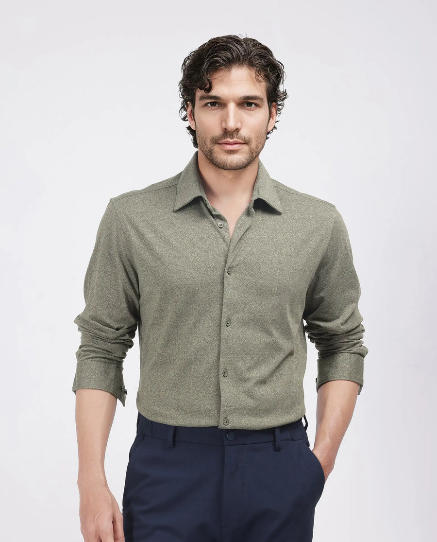 Rare Rabbit Men's Bler Olive Cotton Blend Plain Regular Fit Full Sleeve Collared Shirt