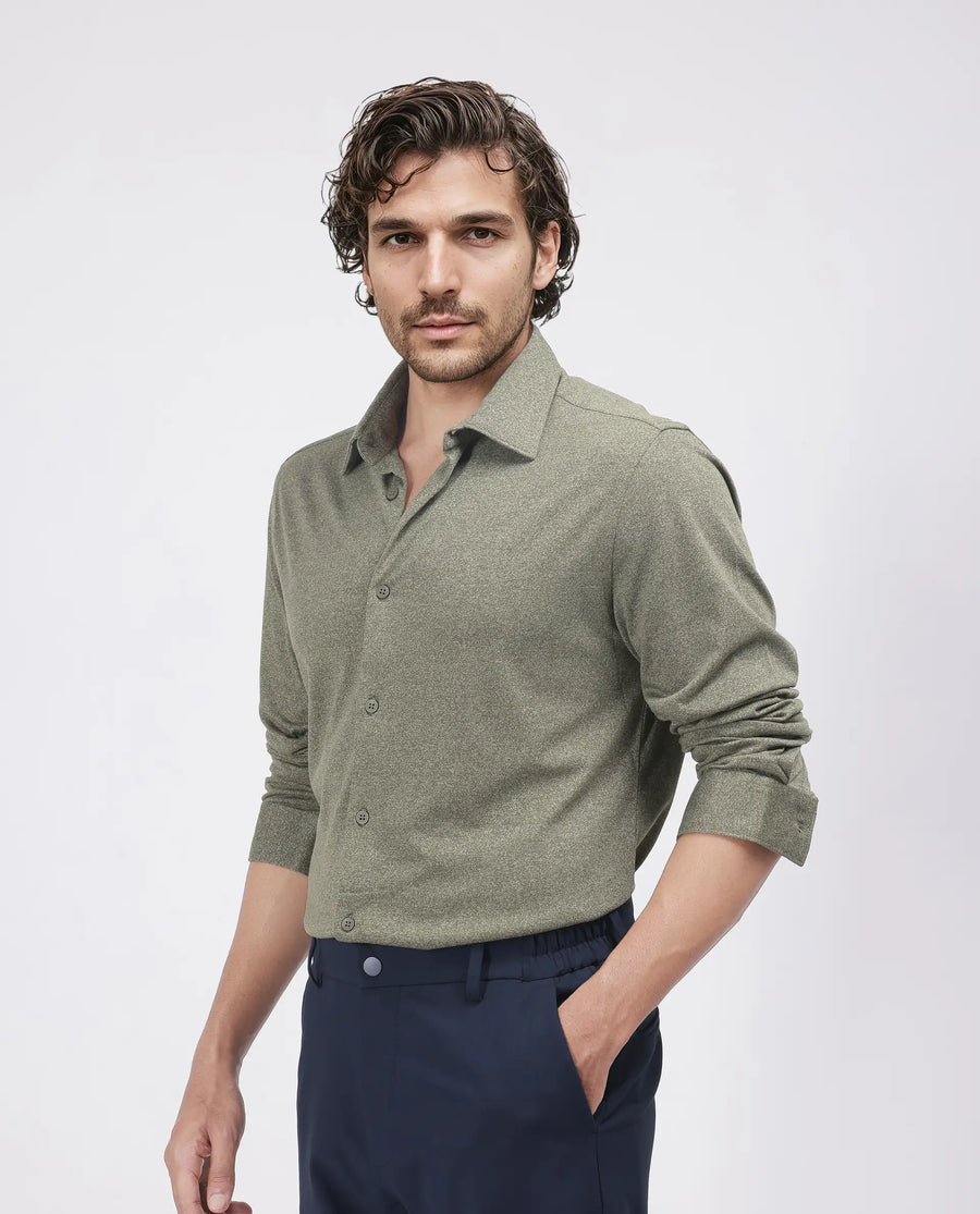 Rare Rabbit Men's Bler Olive Cotton Blend Plain Regular Fit Full Sleeve Collared Shirt