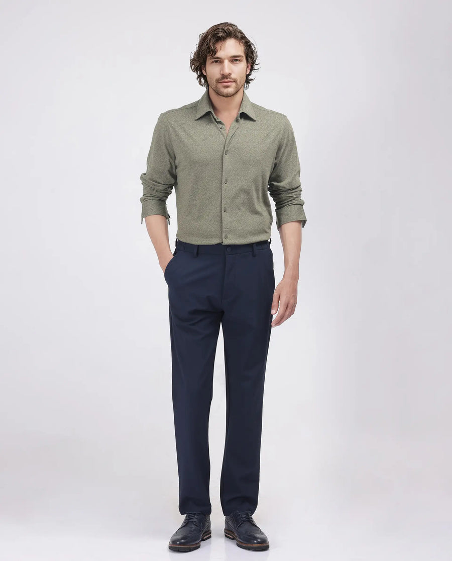 Rare Rabbit Men's Bler Olive Cotton Blend Plain Regular Fit Full Sleeve Collared Shirt