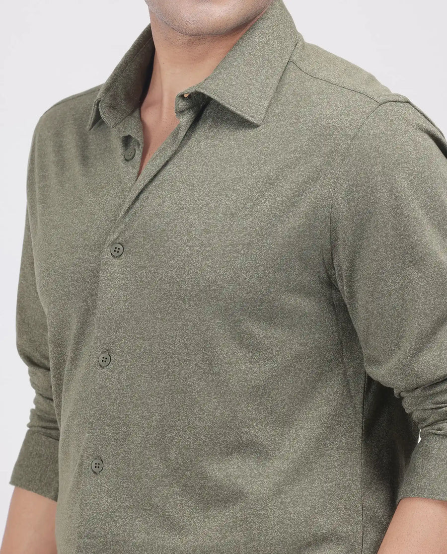 Rare Rabbit Men's Bler Olive Cotton Blend Plain Regular Fit Full Sleeve Collared Shirt