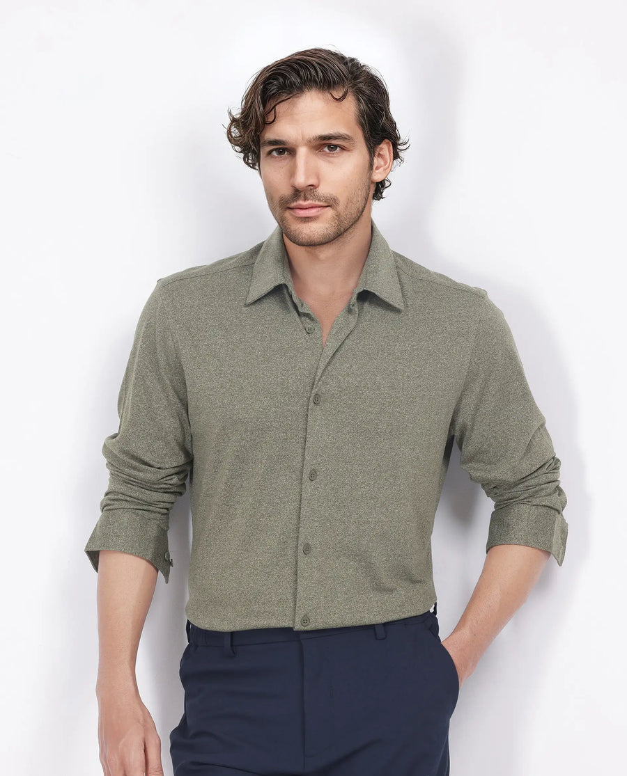 Rare Rabbit Men's Bler Olive Cotton Blend Plain Regular Fit Full Sleeve Collared Shirt