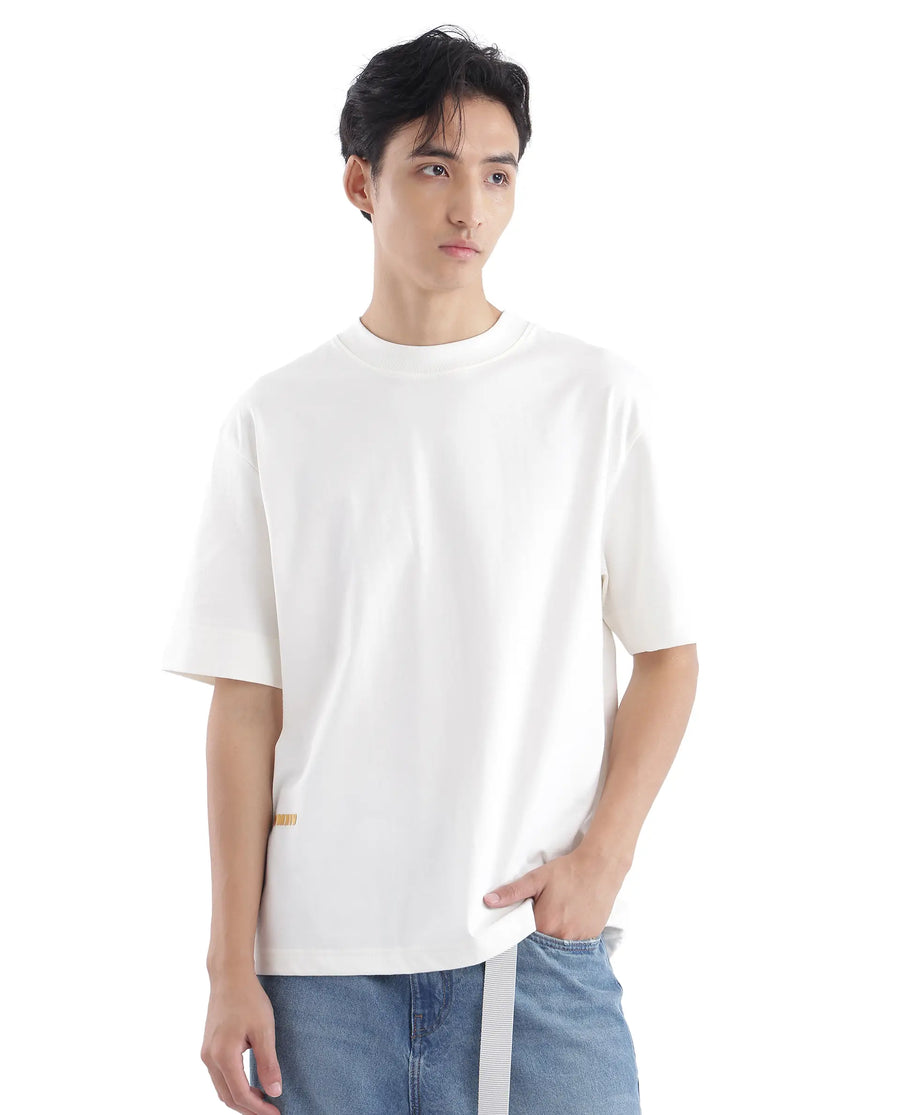 Rare Rabbit Men's Blin Off White Cotton Graphic Print Oversized Fit Half Sleeve Crew Neck T-Shirt