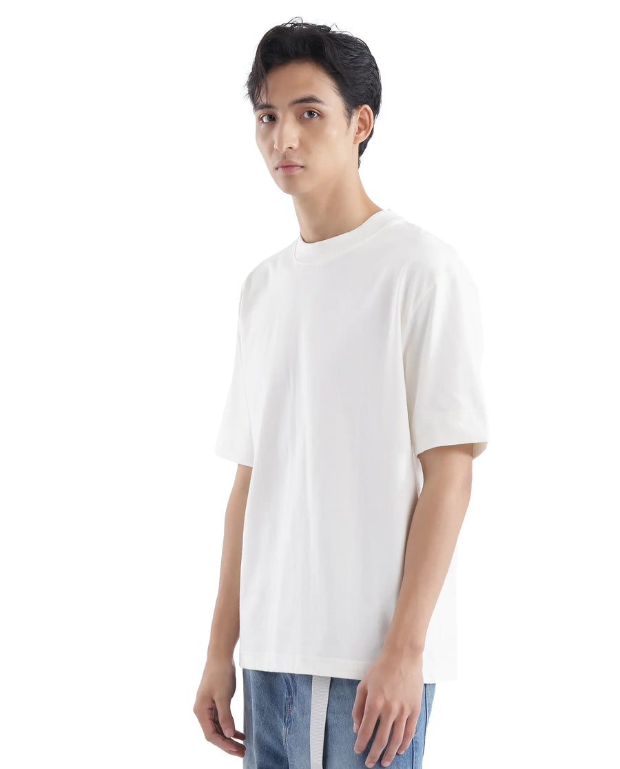 Rare Rabbit Men's Blin Off White Cotton Graphic Print Oversized Fit Half Sleeve Crew Neck T-Shirt
