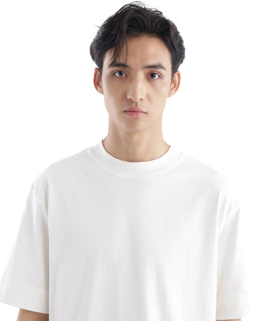 Rare Rabbit Men's Blin Off White Cotton Graphic Print Oversized Fit Half Sleeve Crew Neck T-Shirt