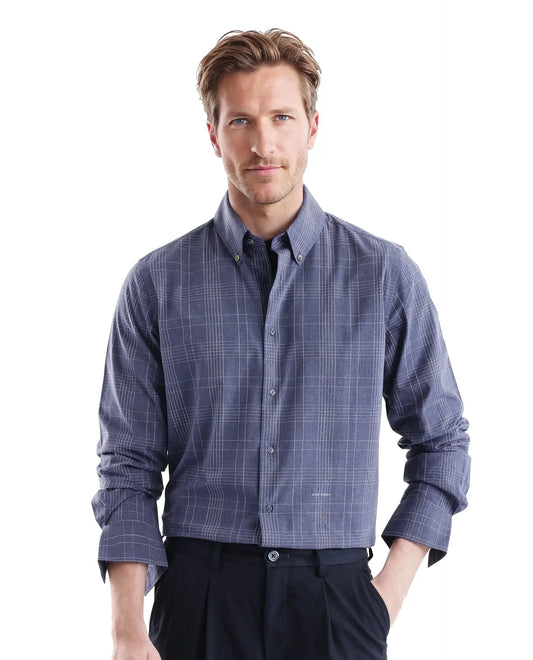 Rare Rabbit Men's Blute Doubt Navy Cotton Checked Print Regular Fit Full Sleeve Collared Shirt