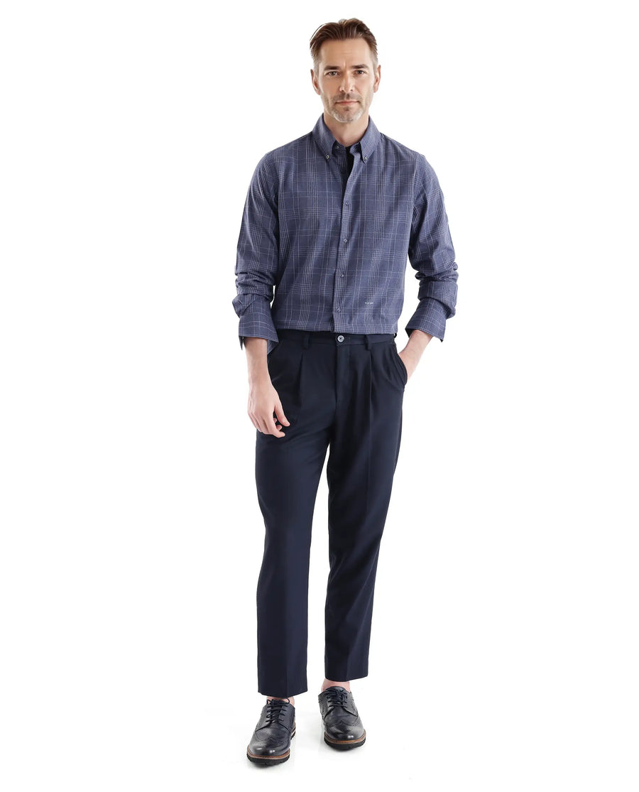 Rare Rabbit Men's Blute Doubt Navy Cotton Checked Print Regular Fit Full Sleeve Collared Shirt