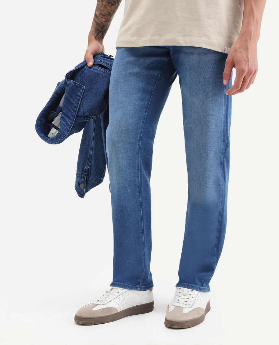 Rare Rabbit Men's Bluxx- 1 Blue Cotton Blend Fabric Morris Regular Plain Jeans