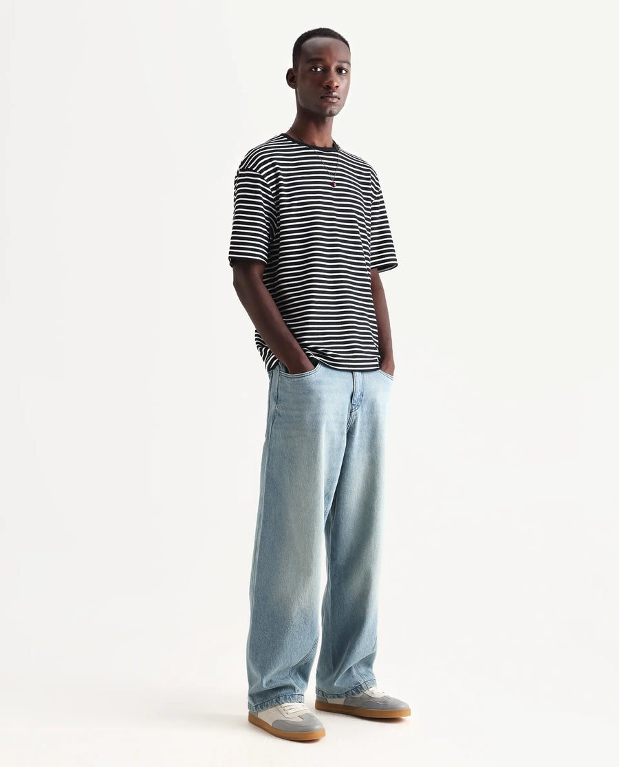 Rare Rabbit Men's Bo Blue Cotton Plain Baggy Fit Jeans