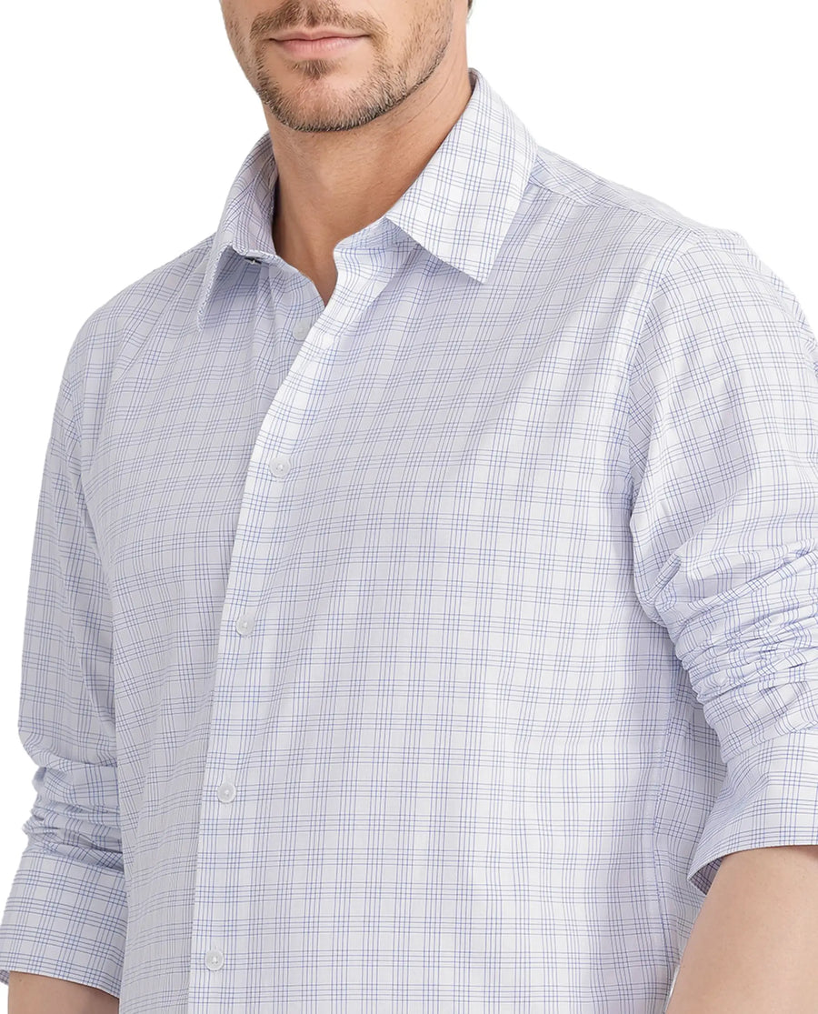 Rare Rabbit Men's Bogot Blue Cotton Checked Print Regular Fit Full Sleeve Collared Shirt