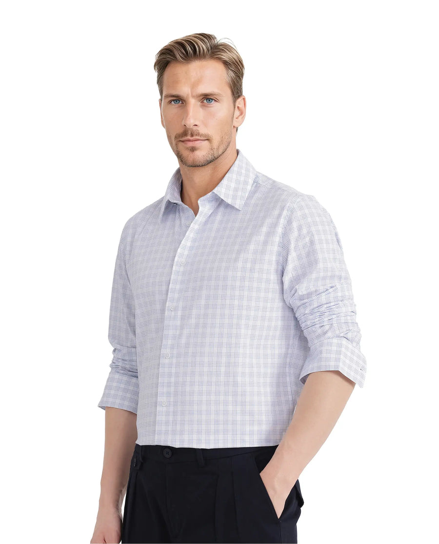 Rare Rabbit Men's Bogot Blue Cotton Checked Print Regular Fit Full Sleeve Collared Shirt