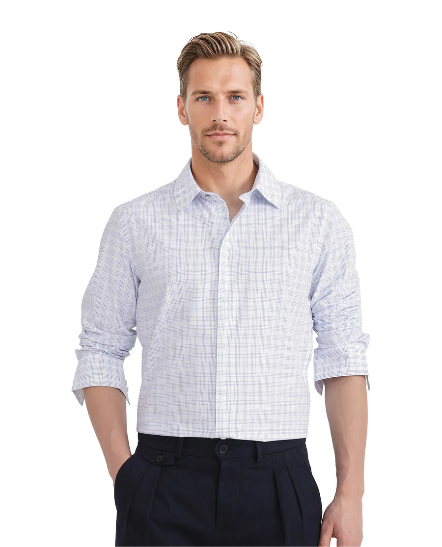 Rare Rabbit Men's Bogot Blue Cotton Checked Print Regular Fit Full Sleeve Collared Shirt