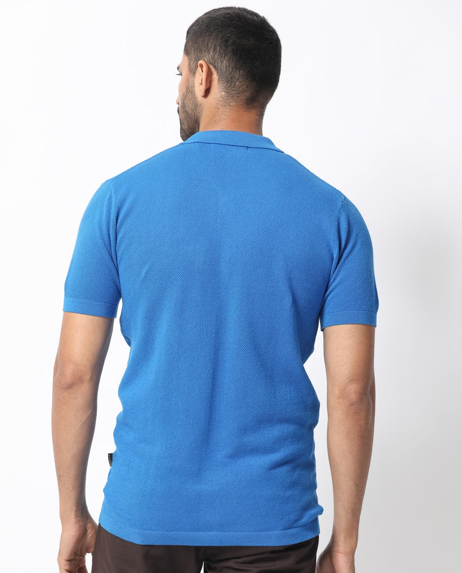 Rare Rabbit Men's Boise Ss Flouroscent Blue Cotton Plain Regular Fit Half Sleeve Collared Shirt