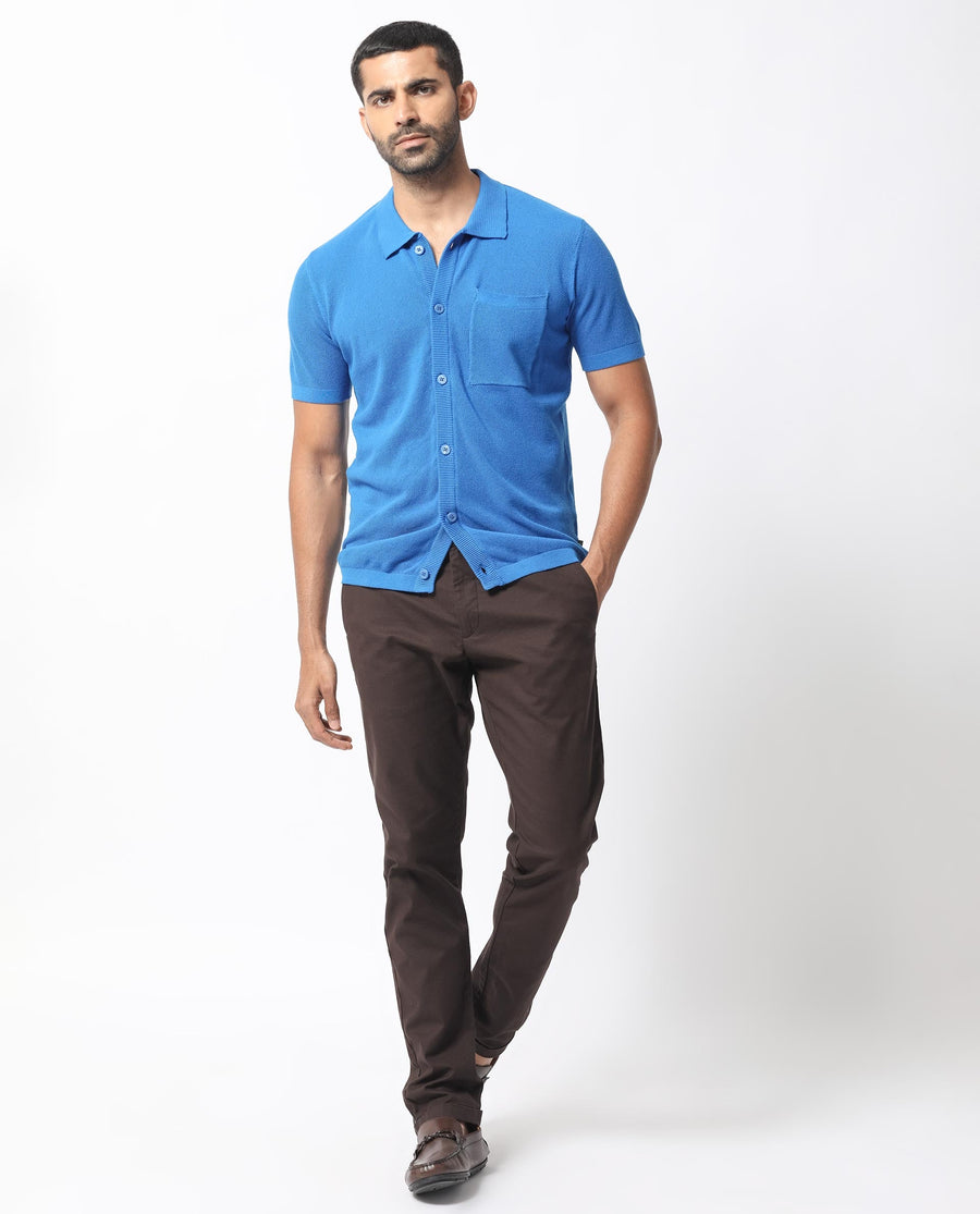 Rare Rabbit Men's Boise Ss Flouroscent Blue Cotton Plain Regular Fit Half Sleeve Collared Shirt