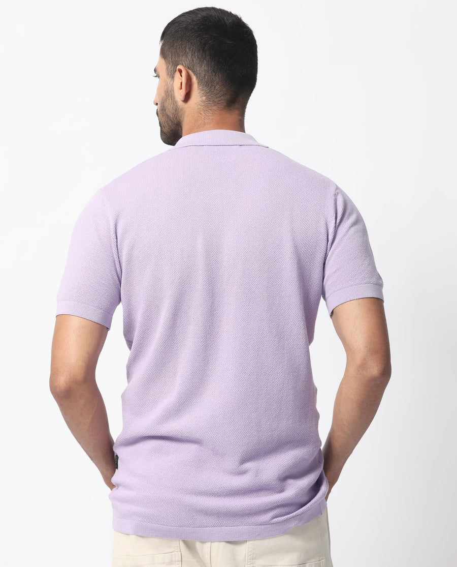 Rare Rabbit Men's Boise Ss Pastel Purple Cotton Plain Regular Fit Half Sleeve Collared Shirt