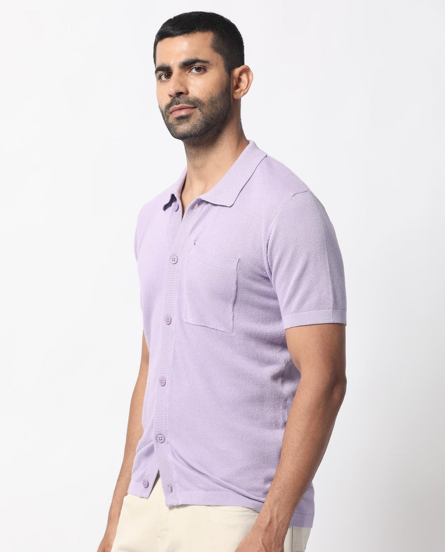 Rare Rabbit Men's Boise Ss Pastel Purple Cotton Plain Regular Fit Half Sleeve Collared Shirt