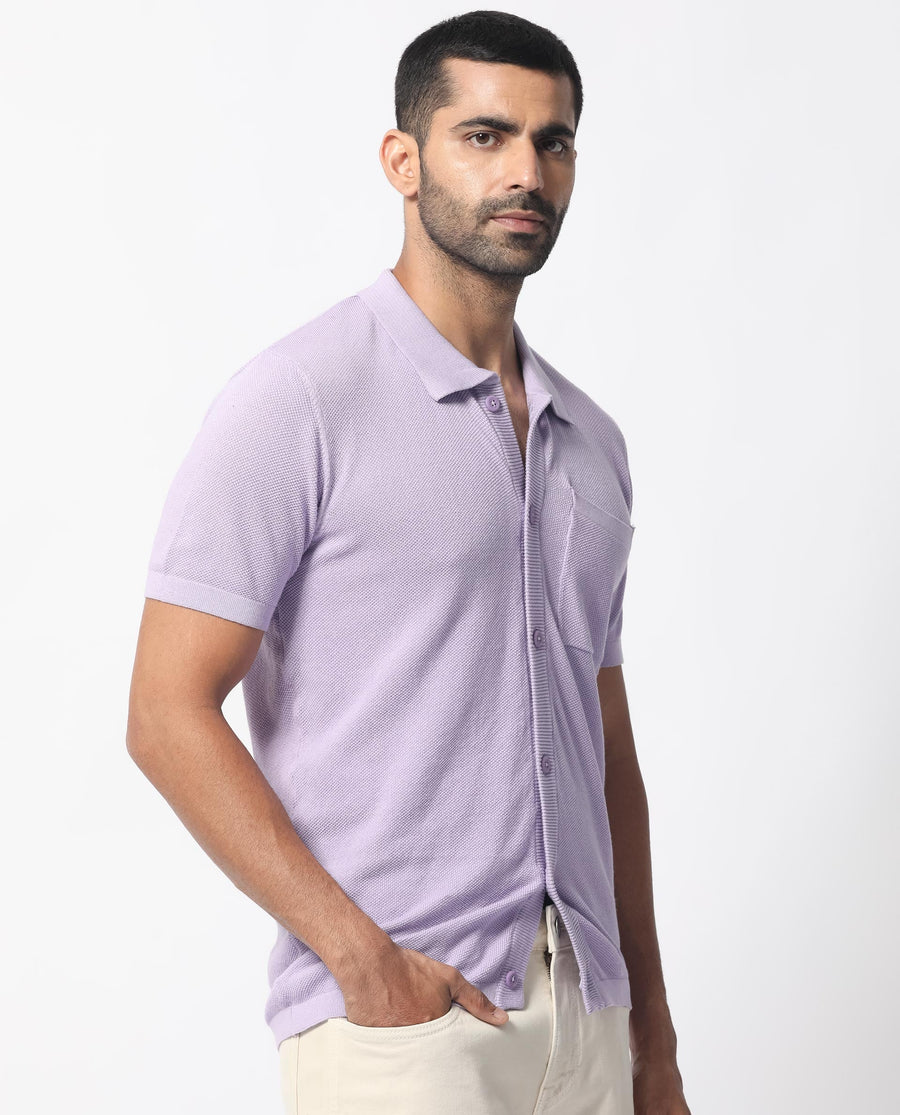 Rare Rabbit Men's Boise Ss Pastel Purple Cotton Plain Regular Fit Half Sleeve Collared Shirt