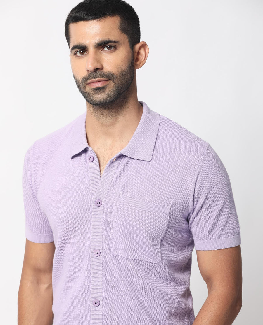 Rare Rabbit Men's Boise Ss Pastel Purple Cotton Plain Regular Fit Half Sleeve Collared Shirt