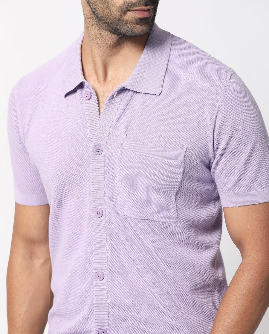 Rare Rabbit Men's Boise Ss Pastel Purple Cotton Plain Regular Fit Half Sleeve Collared Shirt