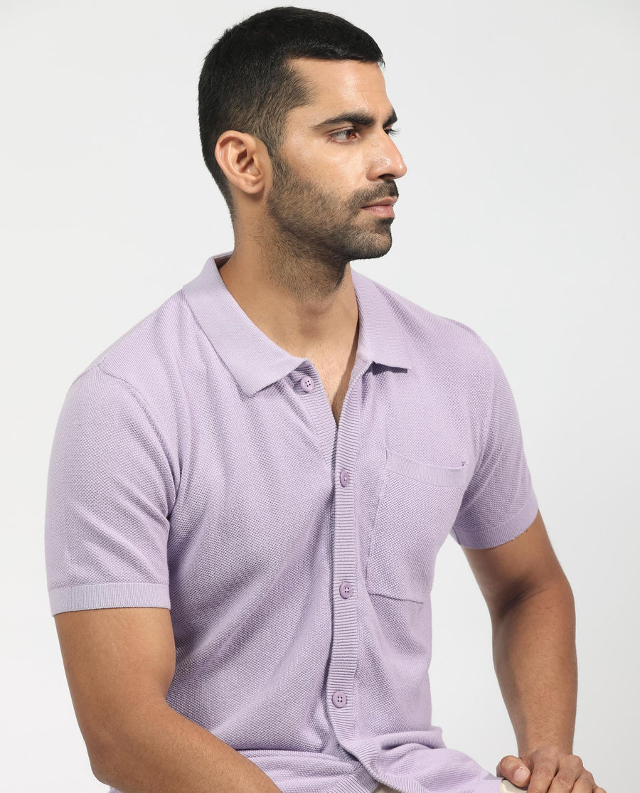Rare Rabbit Men's Boise Ss Pastel Purple Cotton Plain Regular Fit Half Sleeve Collared Shirt
