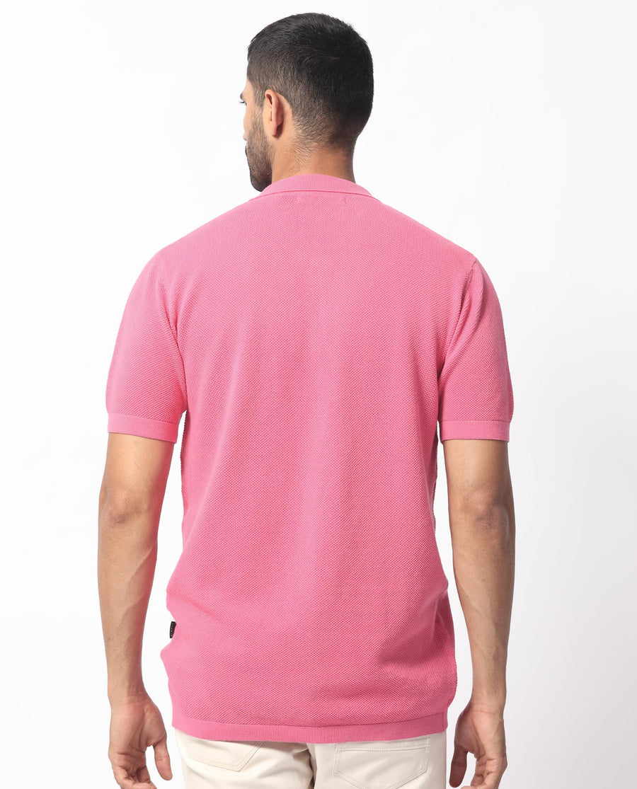 Rare Rabbit Men's Boise Ss Flouroscent Pink Cotton Plain Regular Fit Half Sleeve Collared Shirt