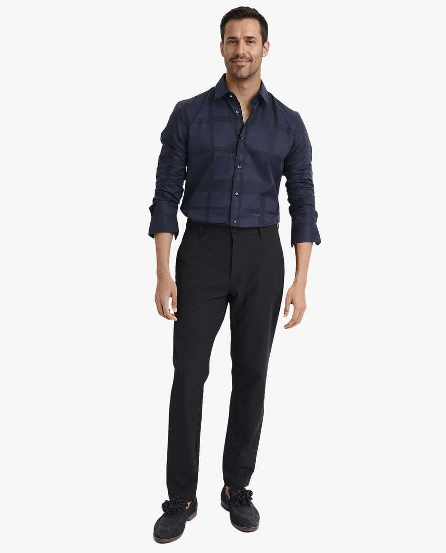 Rare Rabbit Men's Bolin Dark Navy Cotton Striped Print Regular Fit Full Sleeve Collared Shirt