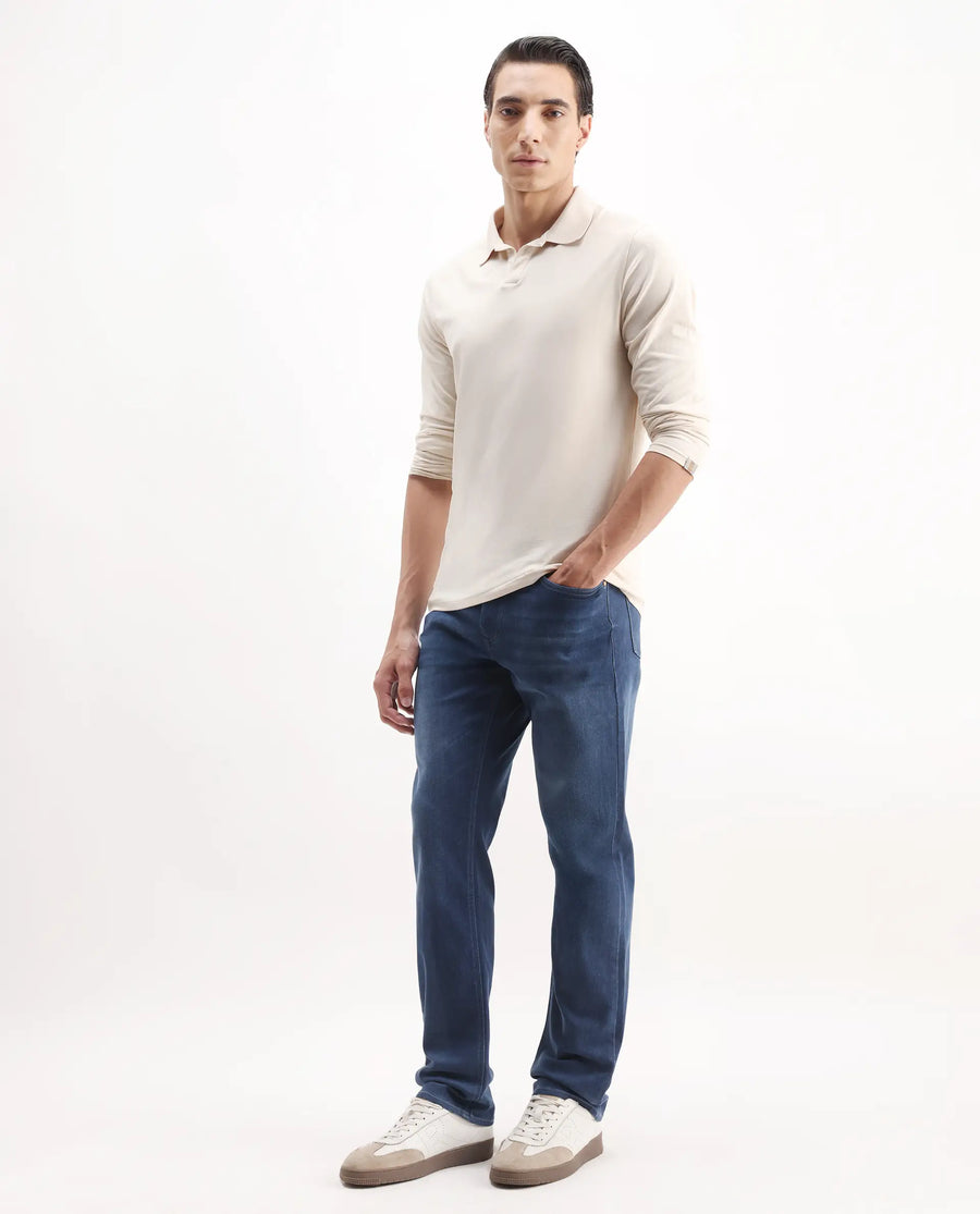 Rare Rabbit Men's Bolt Blue Cotton Blend Plain Morris Regular Fit Jeans