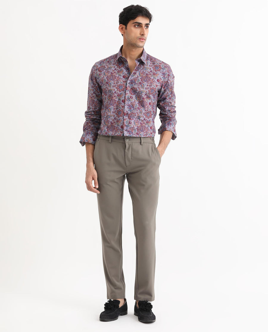 Rare Rabbit Men's Boltonn Purple Cotton Floral Print Regular Fit Full Sleeve Collared Shirt