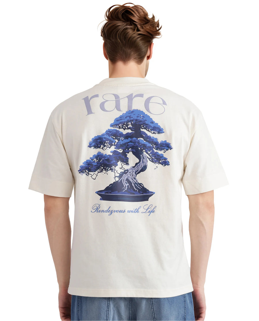 Rare Rabbit Men's Bonz-1 Off White Cotton Graphic Print Oversized Fit Half Sleeve Crew Neck T-Shirt
