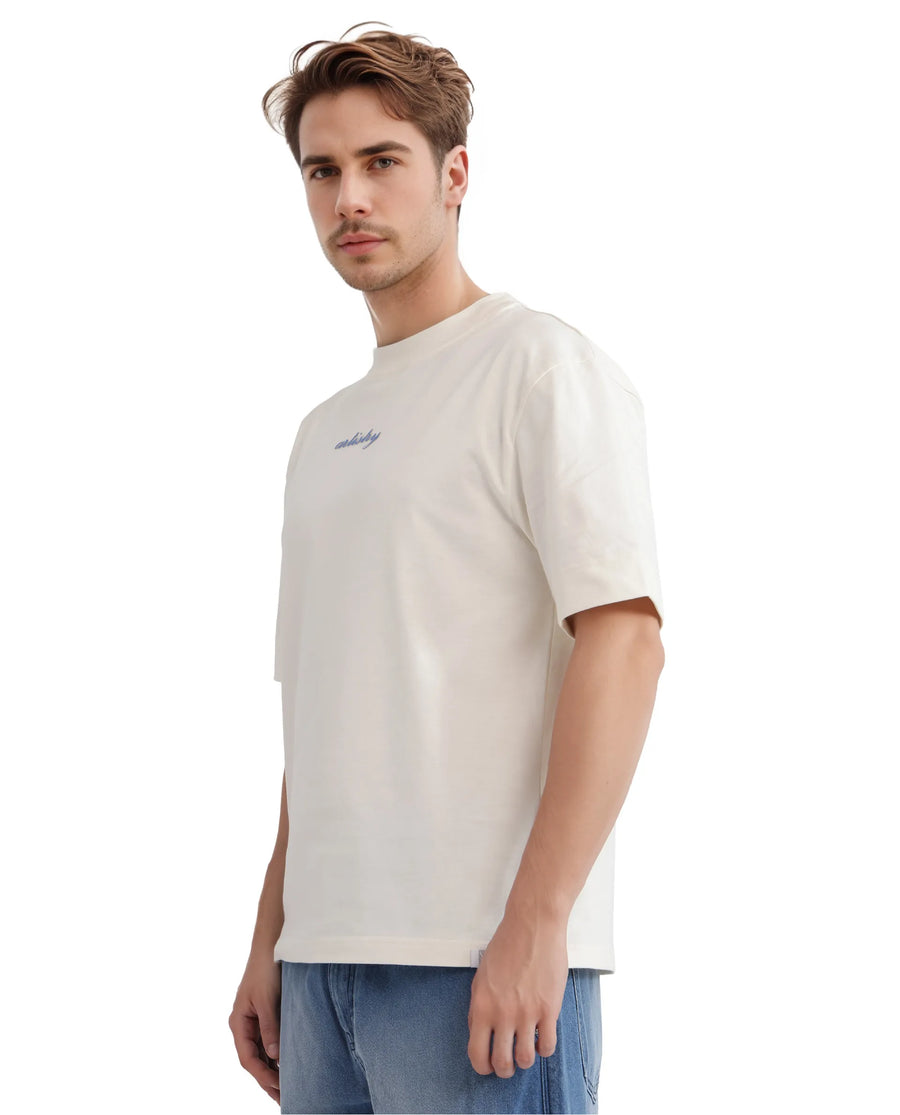 Rare Rabbit Men's Bonz-1 Off White Cotton Graphic Print Oversized Fit Half Sleeve Crew Neck T-Shirt