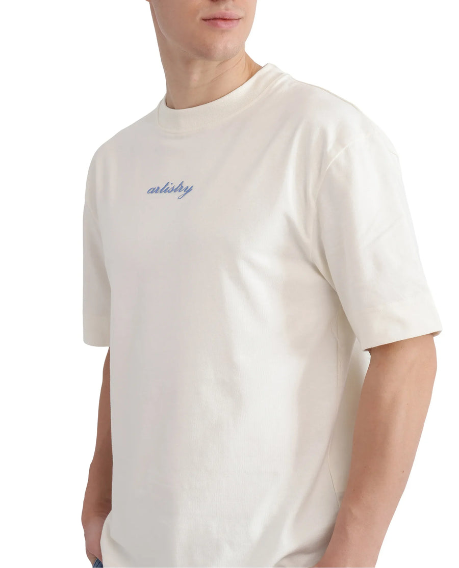 Rare Rabbit Men's Bonz-1 Off White Cotton Graphic Print Oversized Fit Half Sleeve Crew Neck T-Shirt
