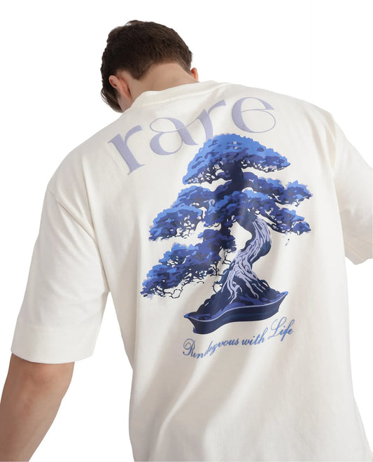 Rare Rabbit Men's Bonz-1 Off White Cotton Graphic Print Oversized Fit Half Sleeve Crew Neck T-Shirt
