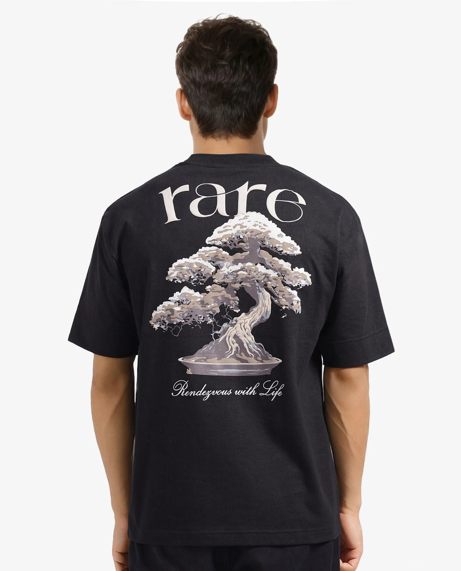 Rare Rabbit Men's Bonz-1 Black Cotton Graphic Print Oversized Fit Half Sleeve Crew Neck T-Shirt