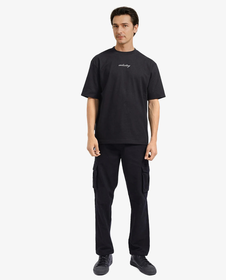 Rare Rabbit Men's Bonz-1 Black Cotton Graphic Print Oversized Fit Half Sleeve Crew Neck T-Shirt