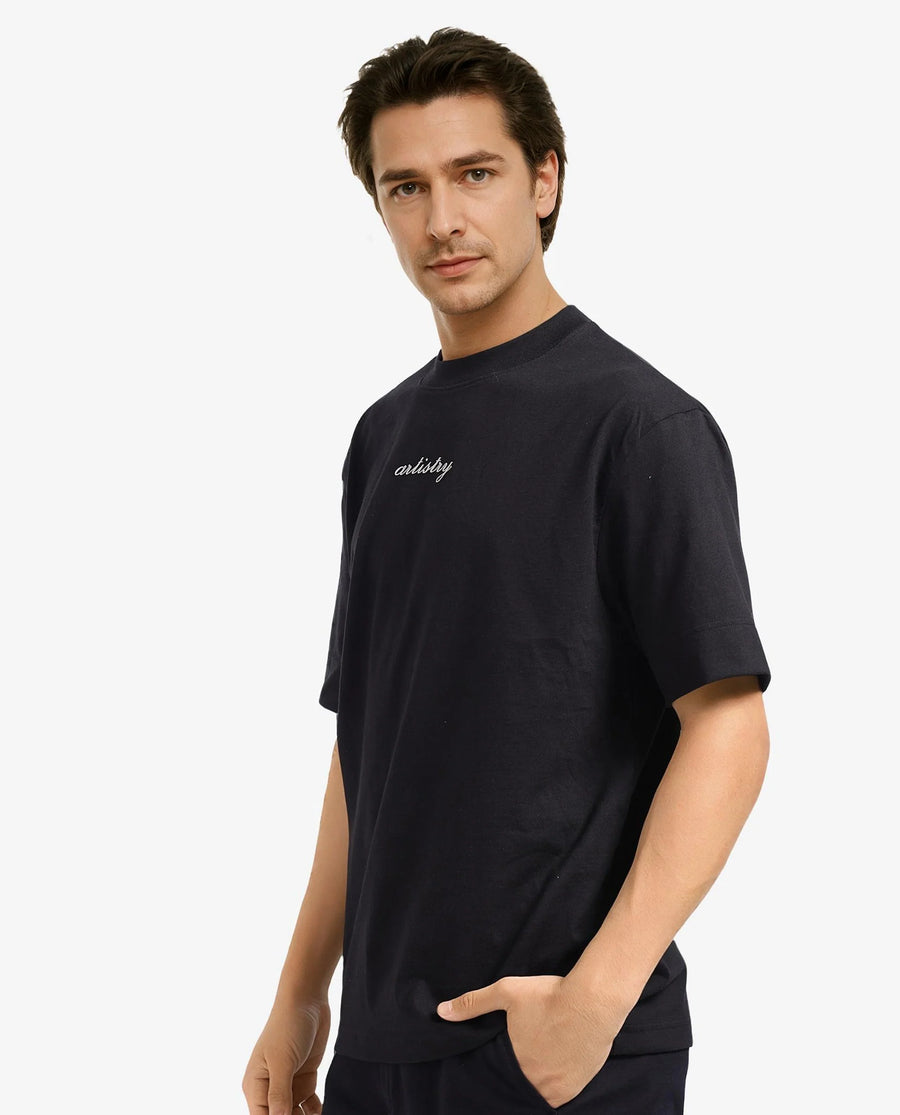 Rare Rabbit Men's Bonz-1 Black Cotton Graphic Print Oversized Fit Half Sleeve Crew Neck T-Shirt